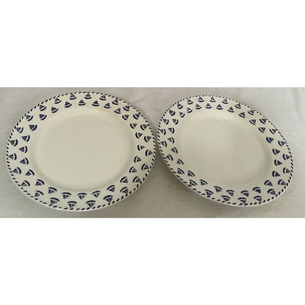 Set of 2 Furio Italy Rim Dinner Plate Sailboats